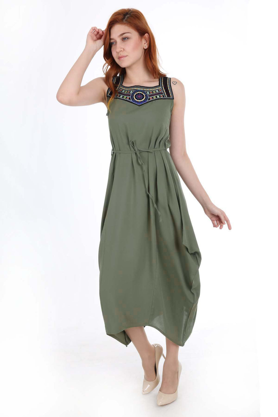 Bigdart Robe brodée 1512 - Kaki