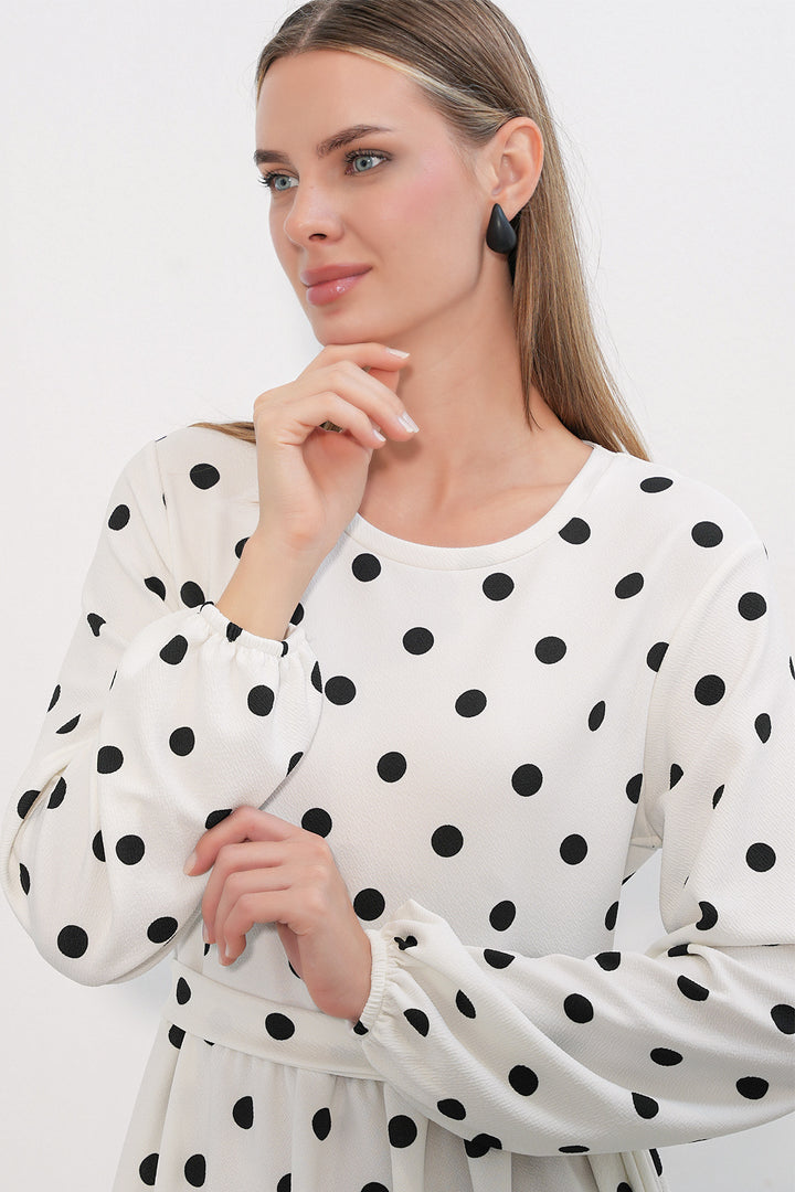 Bigdart Robe longue en tricot à pois pour femme 1525 - b.Blanc