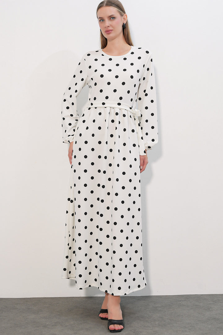 Bigdart Robe longue en tricot à pois pour femme 1525 - b.Blanc