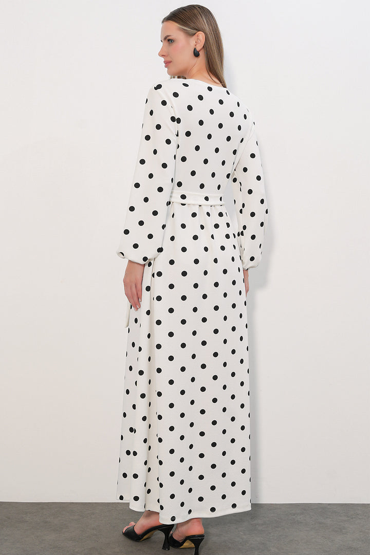 Bigdart Robe longue en tricot à pois pour femme 1525 - b.Blanc