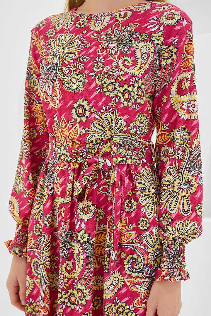 Bigdart Robe de Mode en Tricot à Fleurs Roses Femme 1525 - Foncé Rose