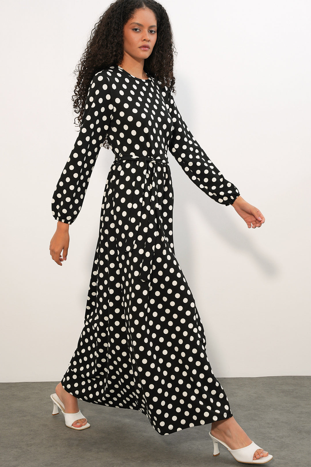 Bigdart 1525 Robe Longue à Pois en Tricot pour Femme - Noir P.