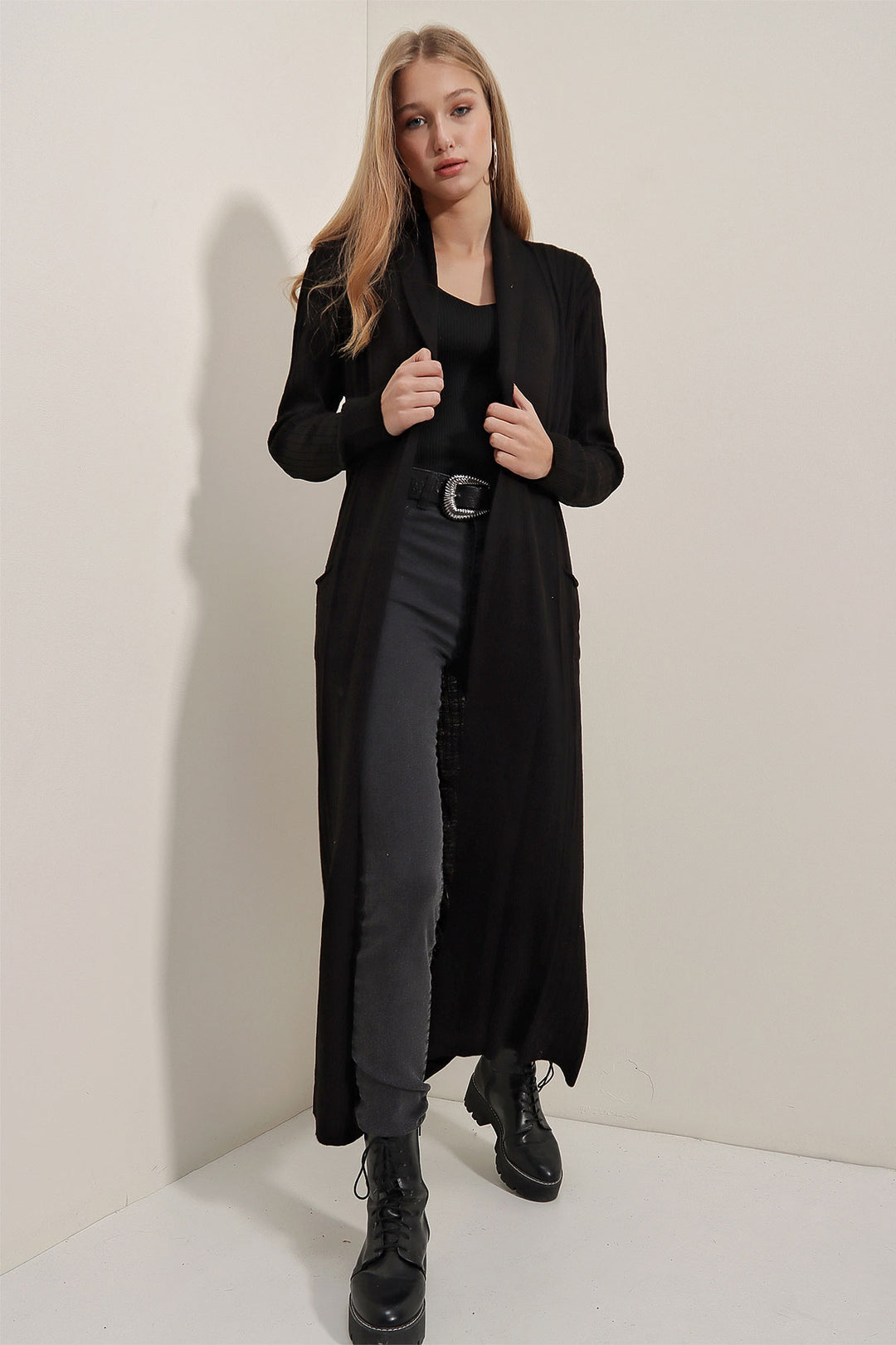 Bigdart Gilet en tricot long 15690 - Noir