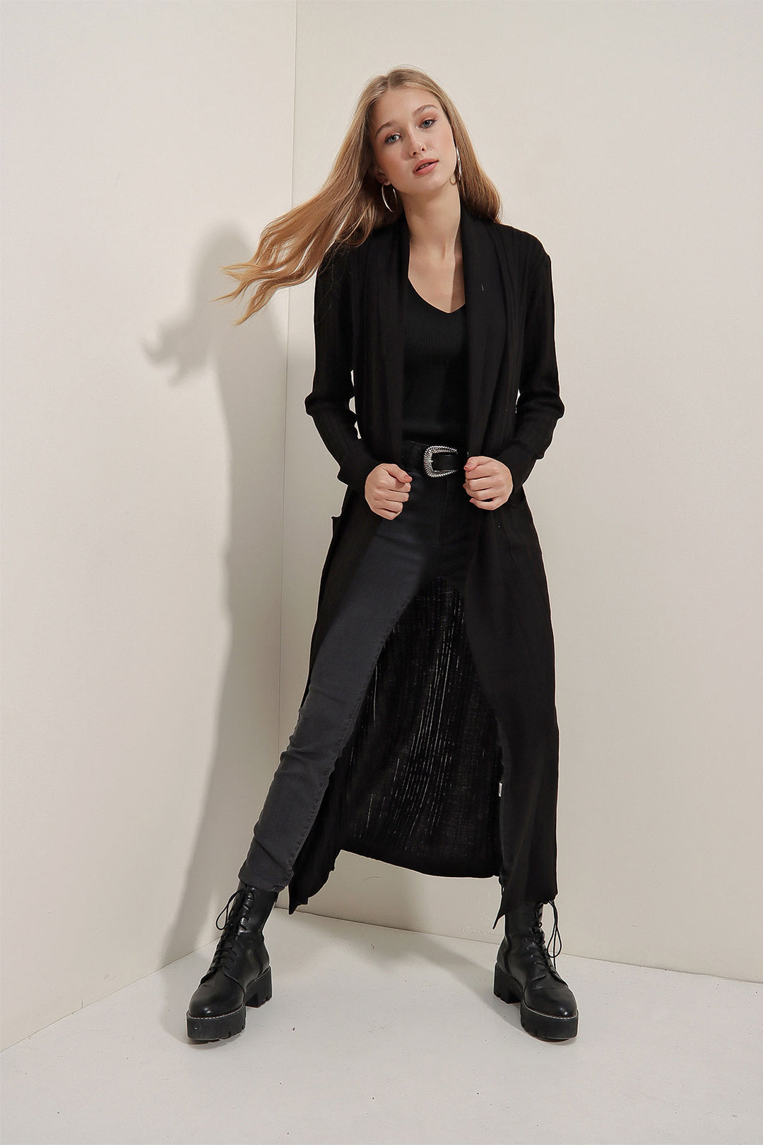 Bigdart Gilet en tricot long 15690 - Noir