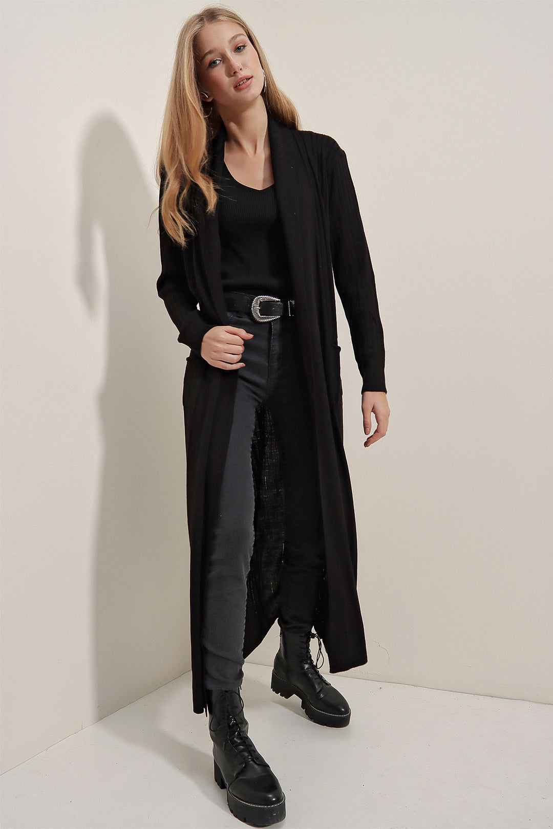 Bigdart Gilet en tricot long 15690 - Noir