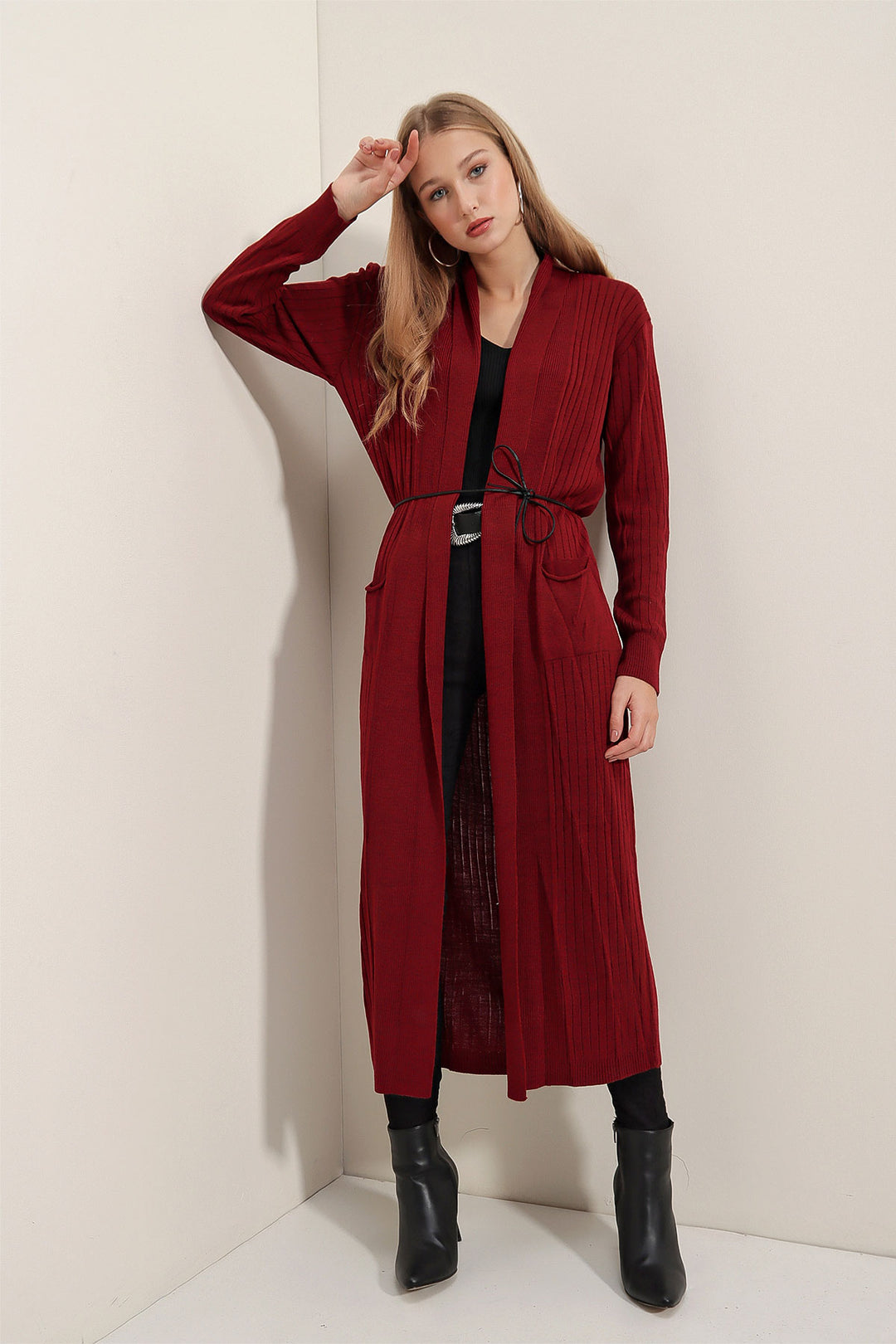Bigdart Gilet en tricot long 15690 - Bordeaux