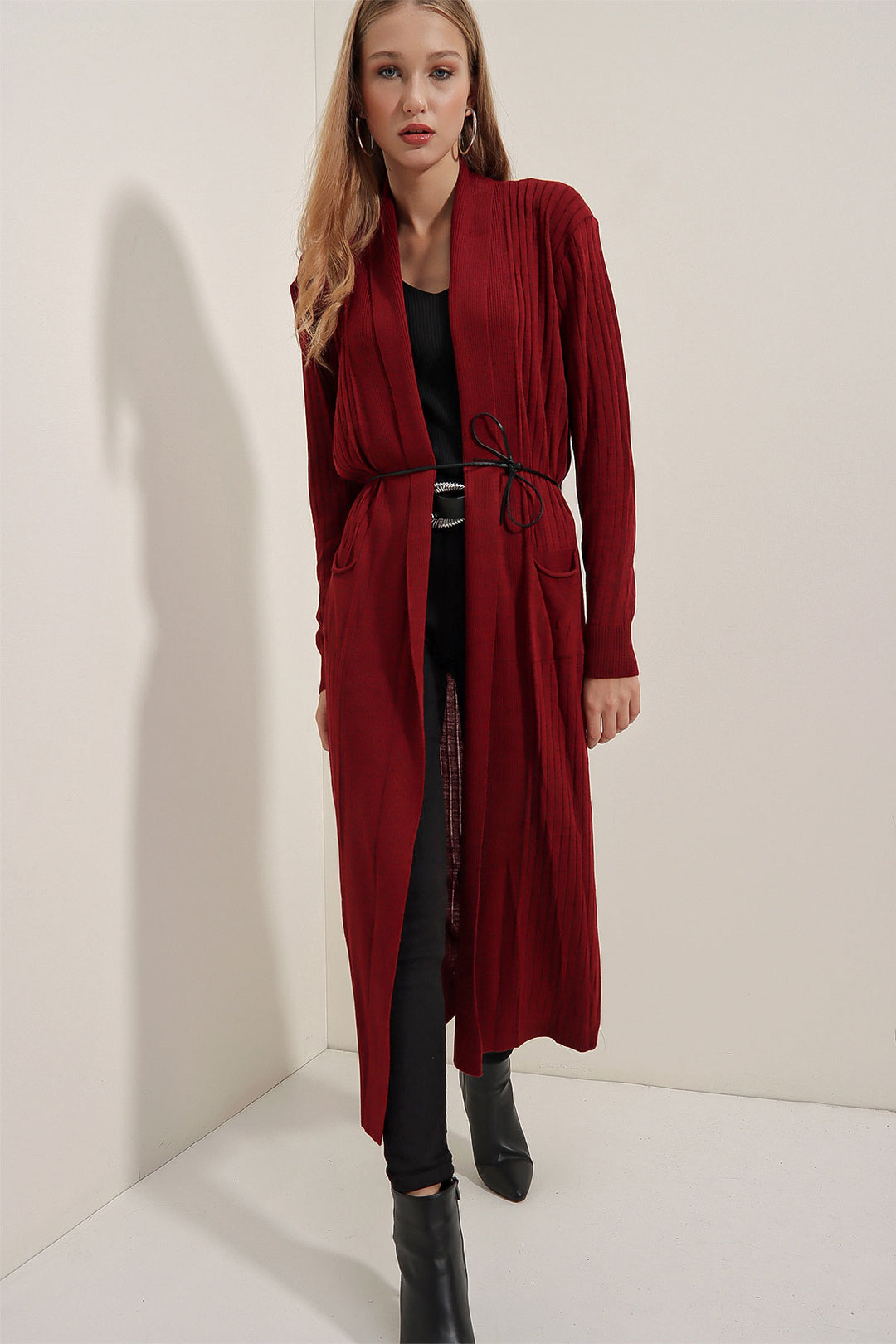 Bigdart Gilet en tricot long 15690 - Bordeaux
