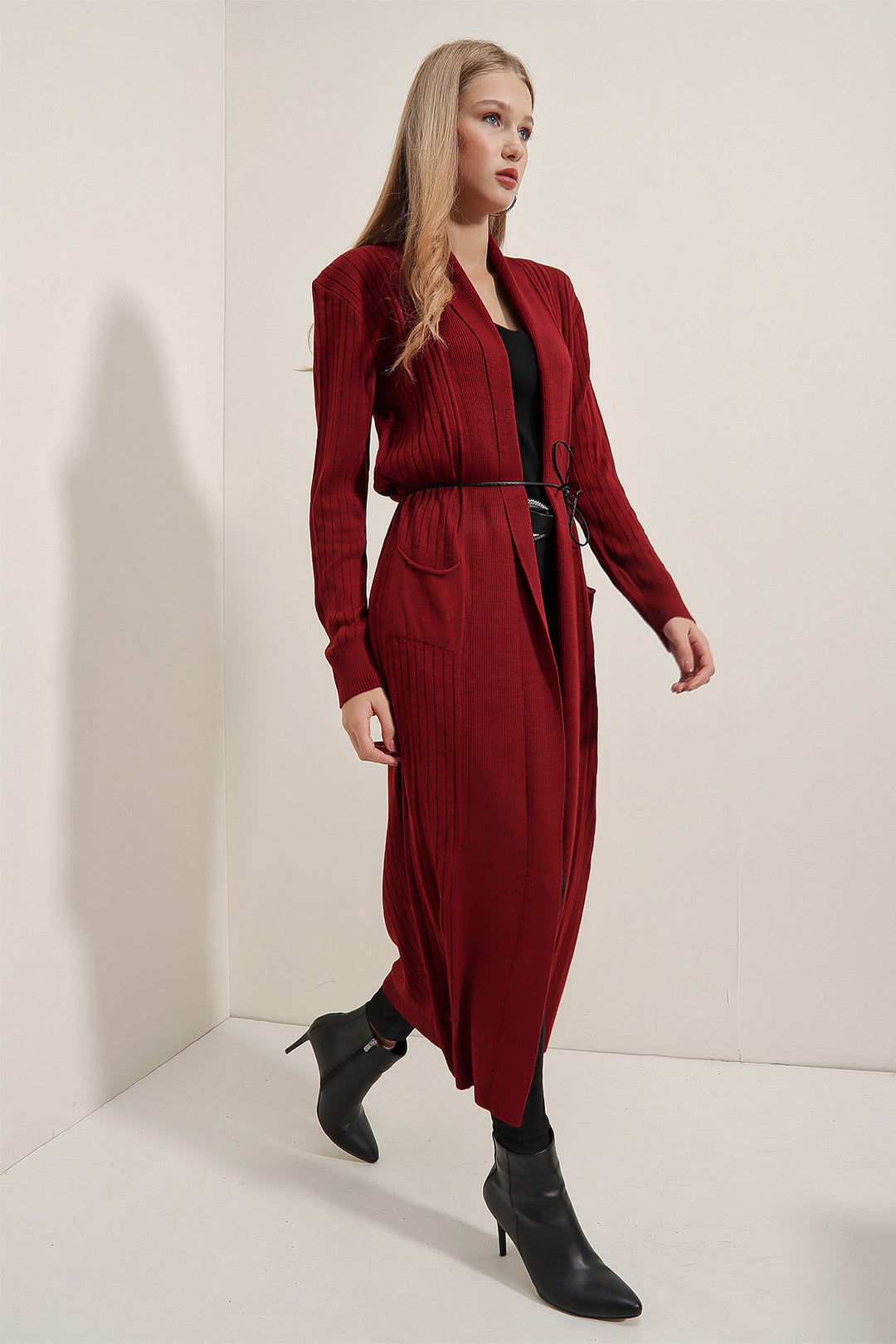 Bigdart Gilet en tricot long 15690 - Bordeaux
