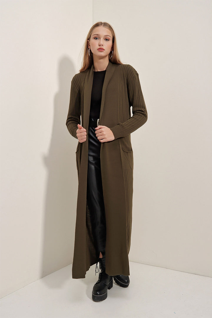 Bigdart Gilet en tricot long 15690 - Kaki