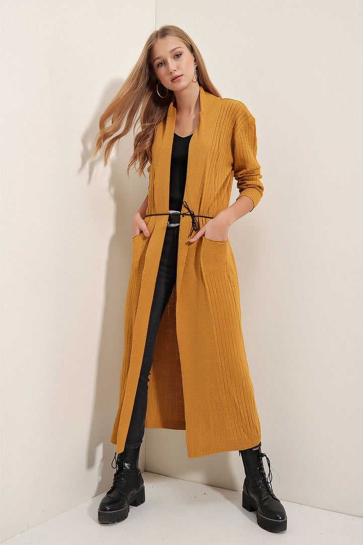 Bigdart Gilet en tricot long 15690 - Moutarde
