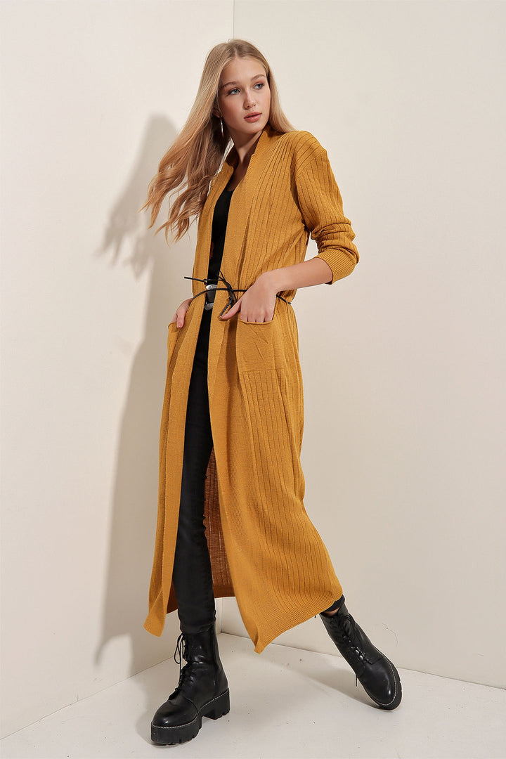 Bigdart Gilet en tricot long 15690 - Moutarde