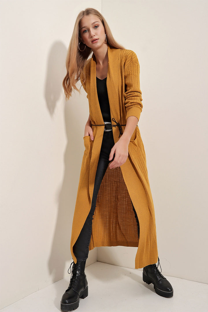 Bigdart Gilet en tricot long 15690 - Moutarde