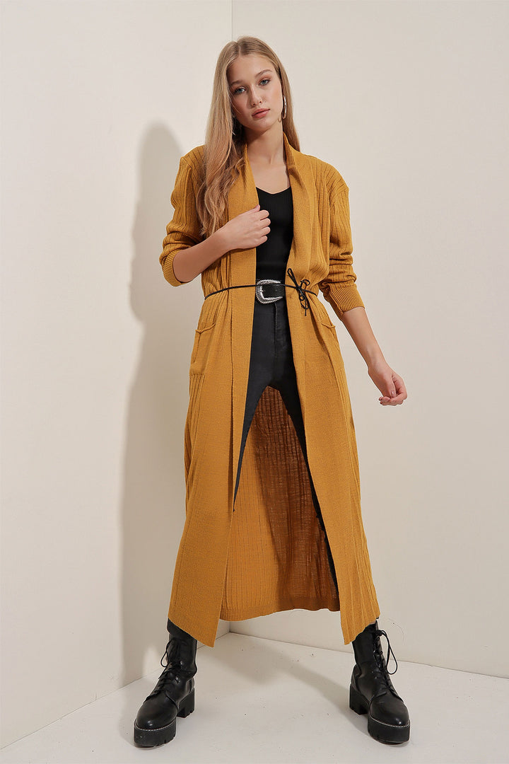 Bigdart Gilet en tricot long 15690 - Moutarde