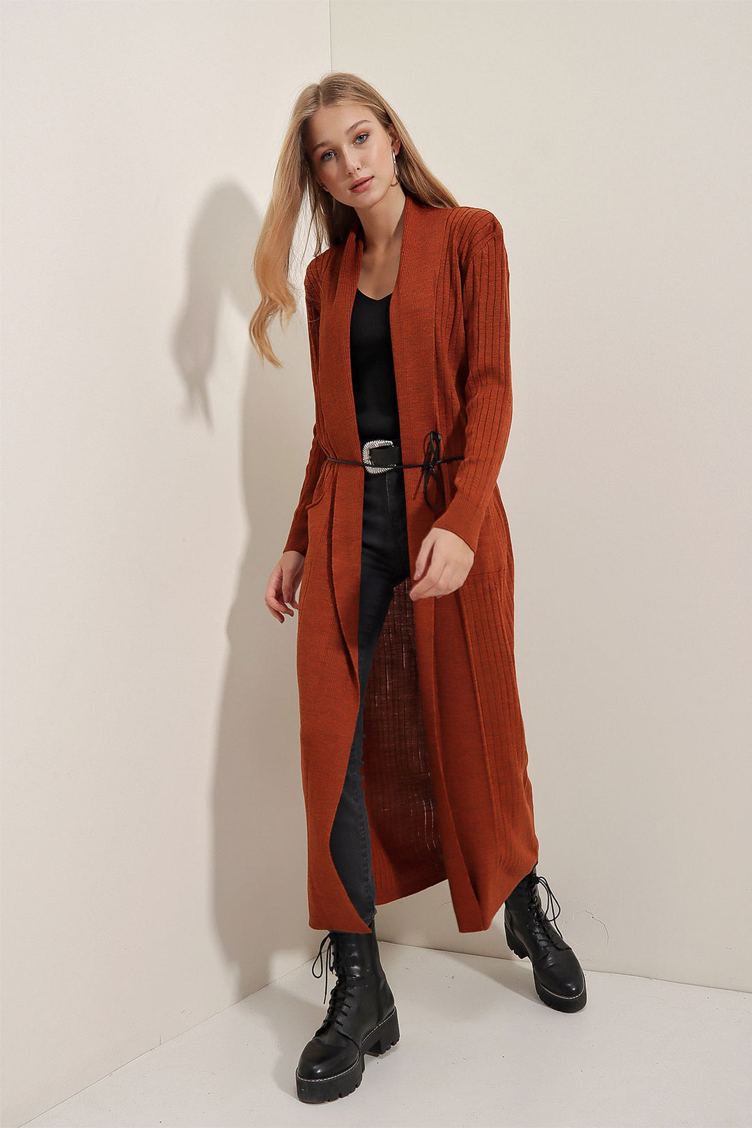 Bigdart Gilet en tricot long 15690 - Brique
