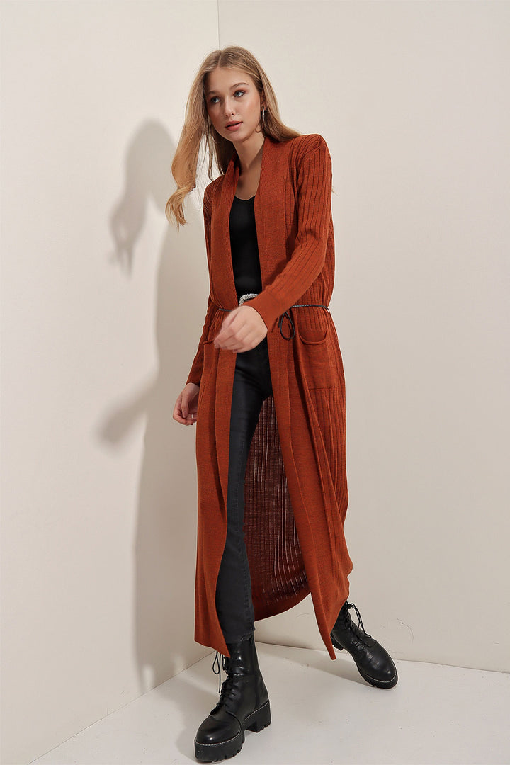 Bigdart Gilet en tricot long 15690 - Brique