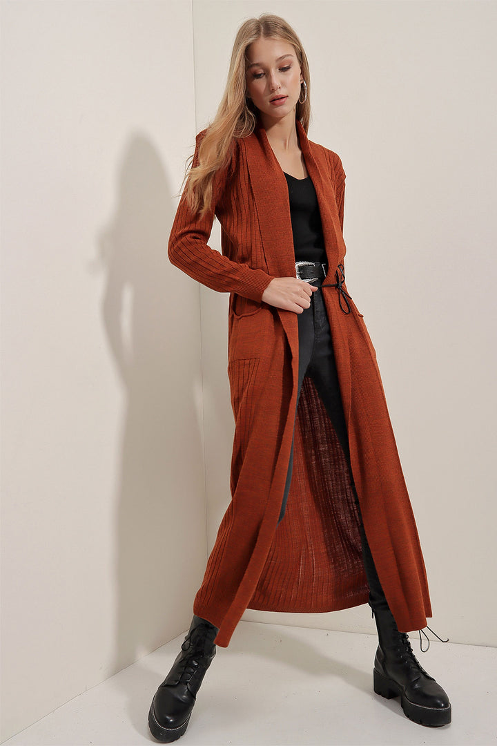 Bigdart Gilet en tricot long 15690 - Brique