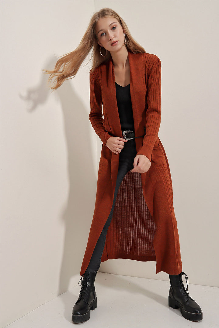 Bigdart Gilet en tricot long 15690 - Brique