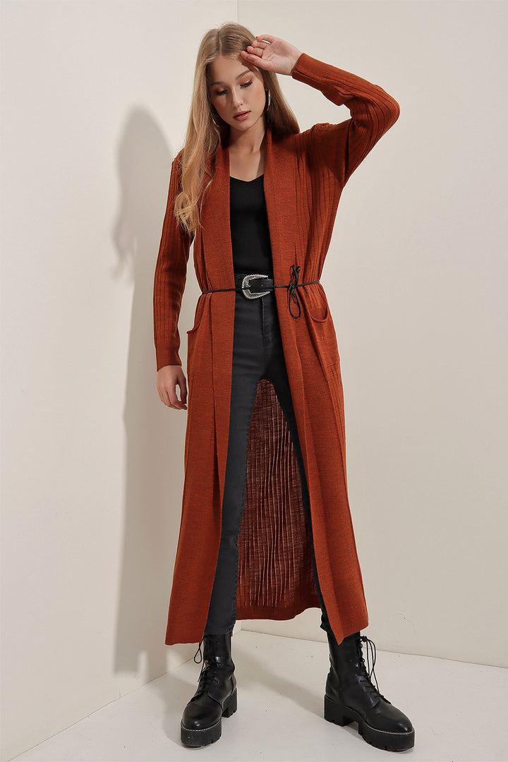 Bigdart Gilet en tricot long 15690 - Brique