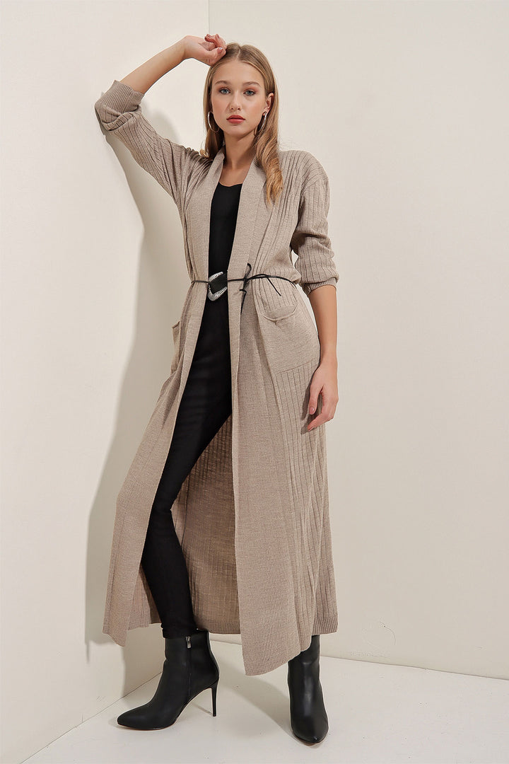 Bigdart Gilet en tricot long 15690 - Beige