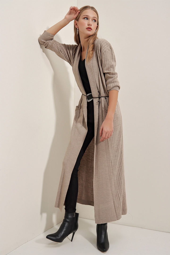 Bigdart Gilet en tricot long 15690 - Beige