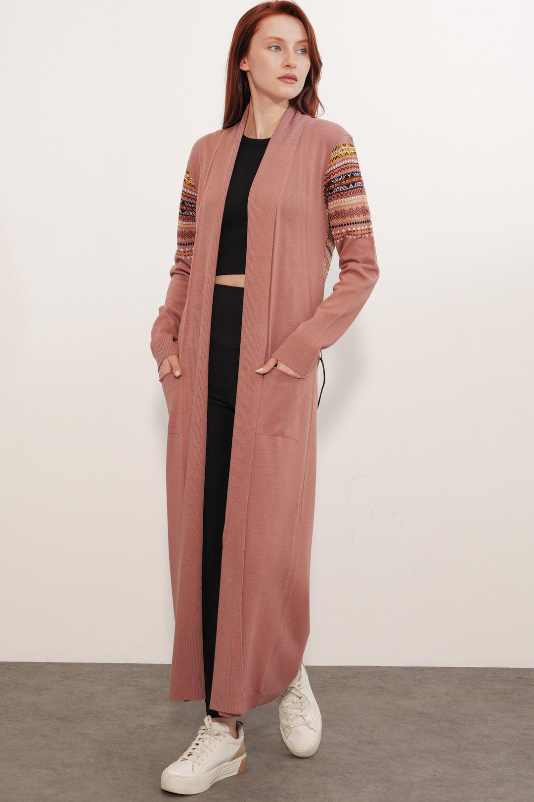Bigdart Gilet long en tricot 15690 - Vieux rose
