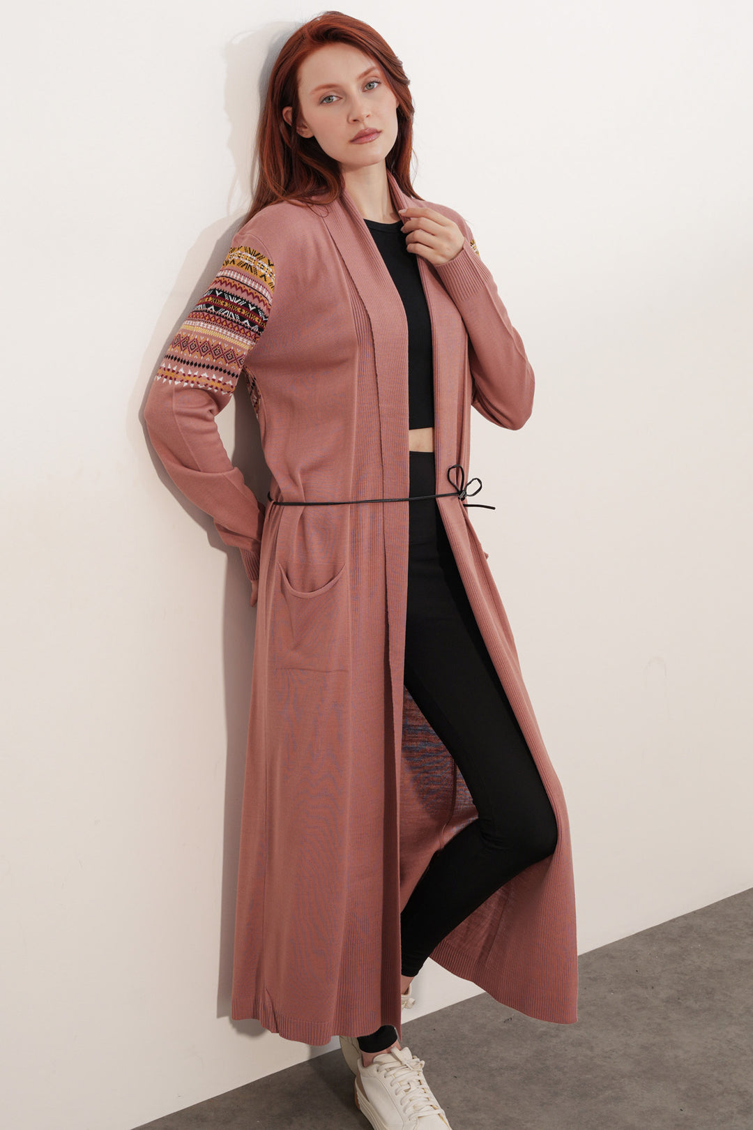 Bigdart Gilet long en tricot 15690 - Vieux rose