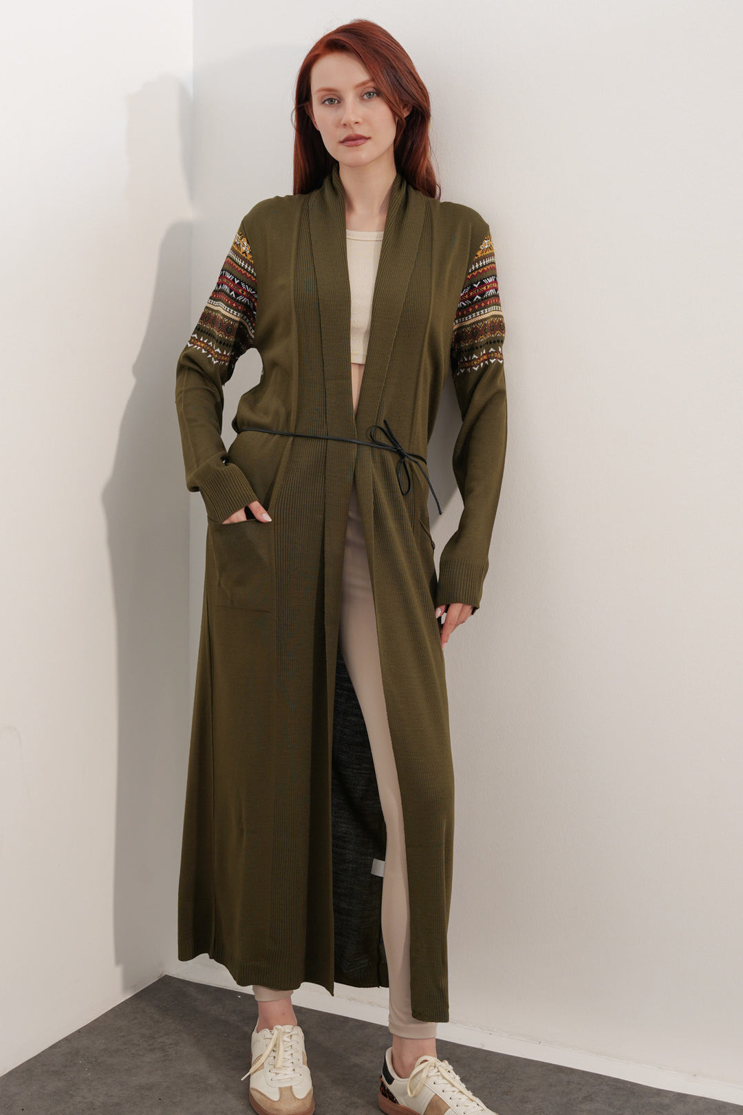 Bigdart Gilet long en tricot 15690 - Kaki