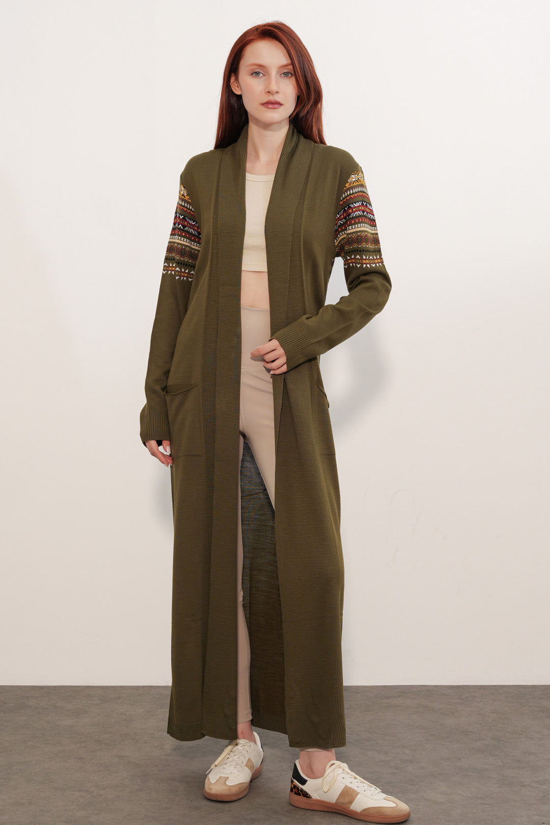 Bigdart Gilet long en tricot 15690 - Kaki