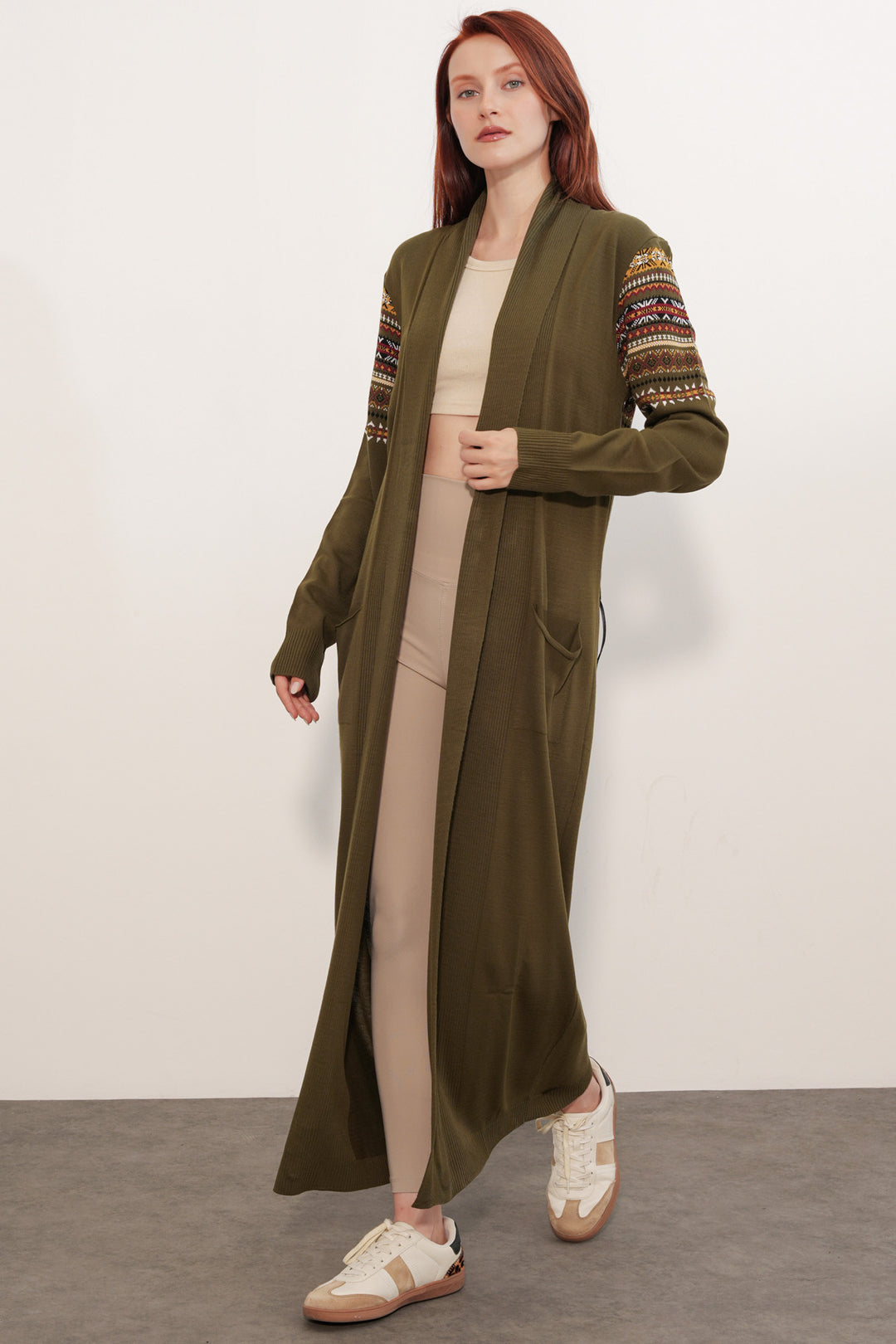 Bigdart Gilet long en tricot 15690 - Kaki
