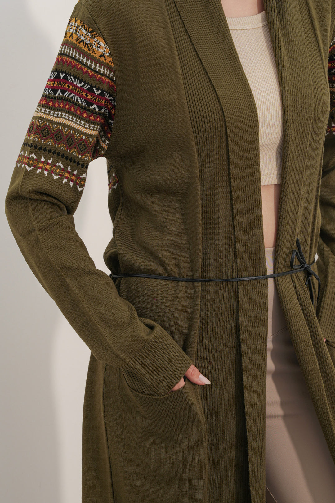 Bigdart Gilet long en tricot 15690 - Kaki