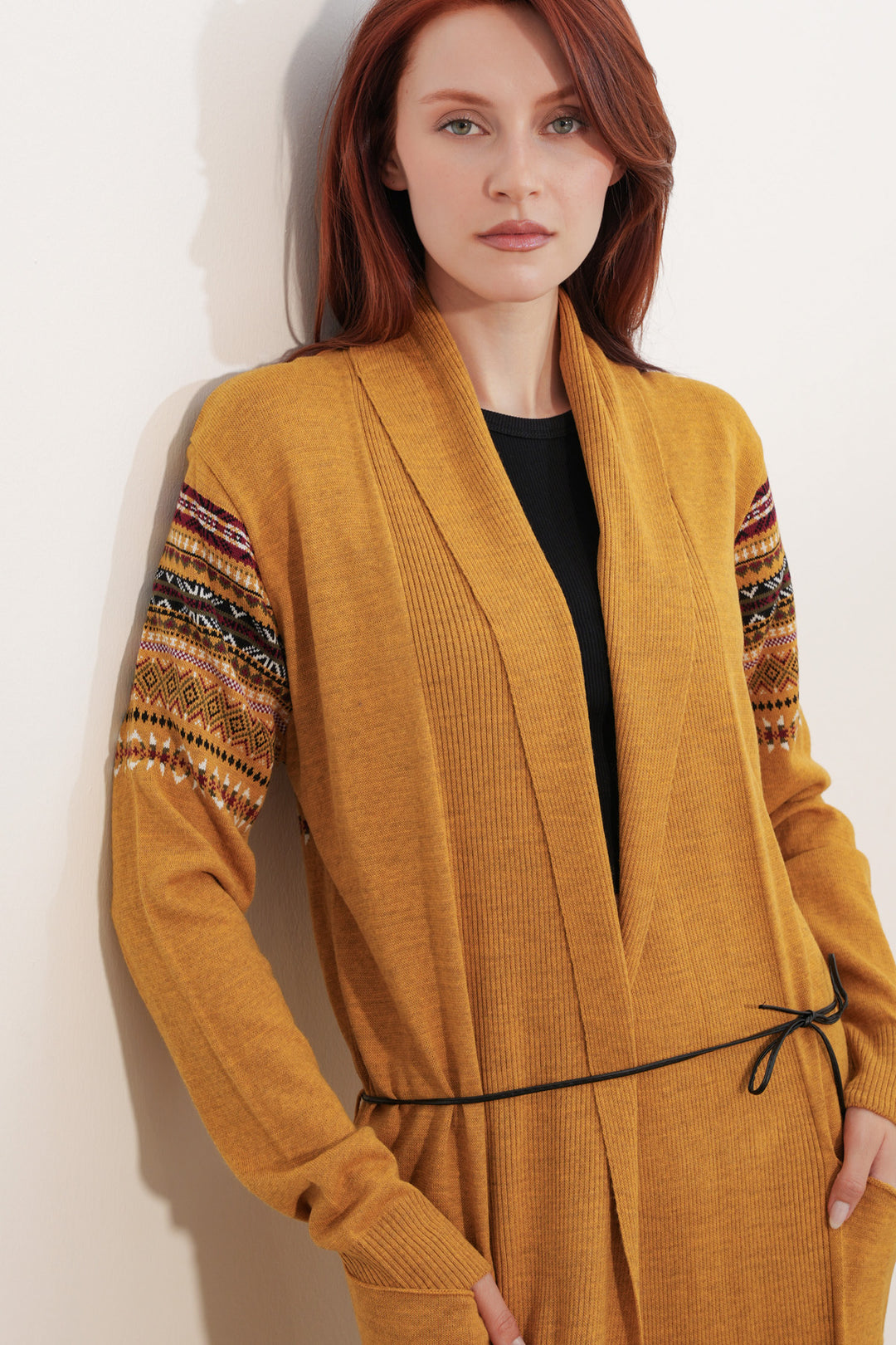 Bigdart Gilet long en tricot 15690 - Moutarde