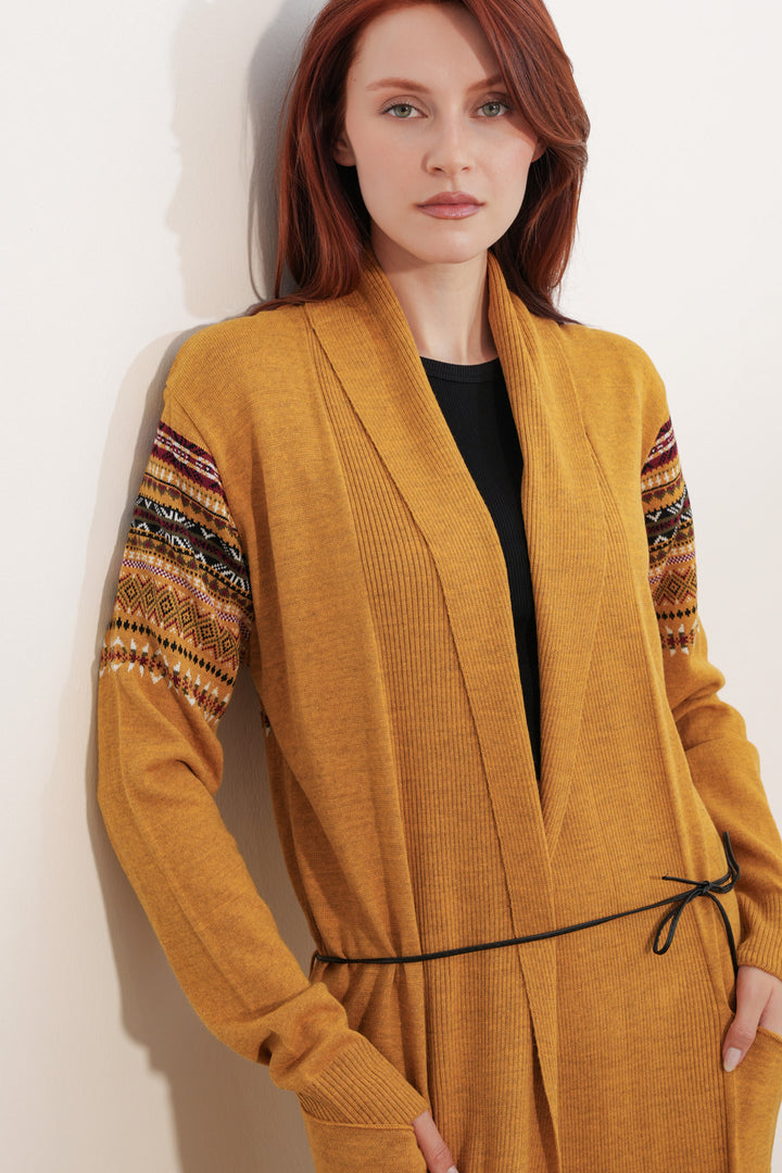 Bigdart Gilet long en tricot 15690 - Moutarde