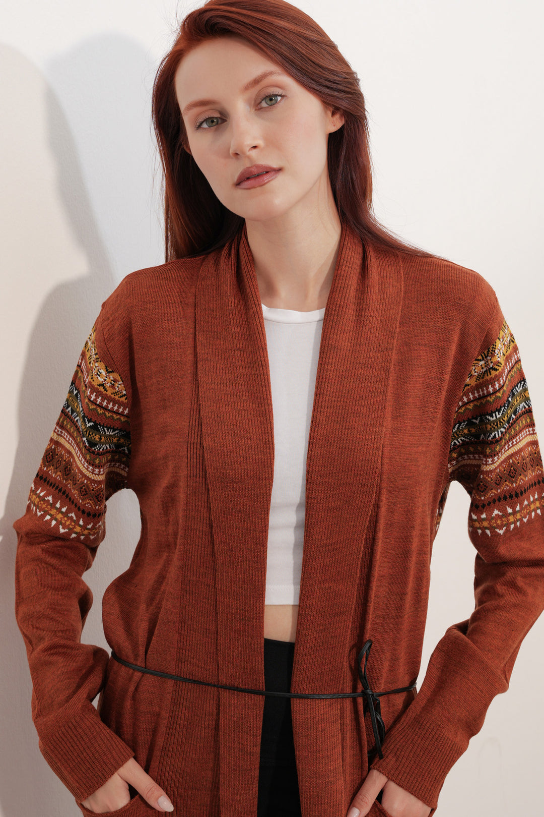 Bigdart Gilet long en tricot 15690 - Brique