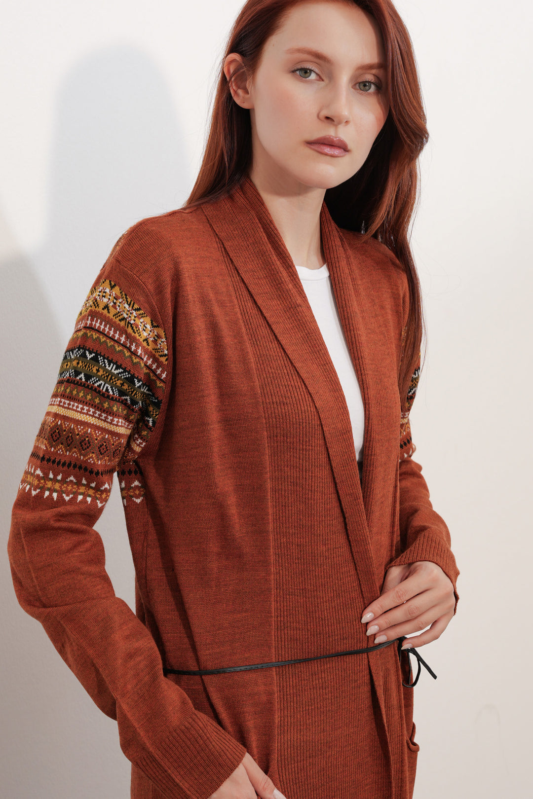 Bigdart Gilet long en tricot 15690 - Brique