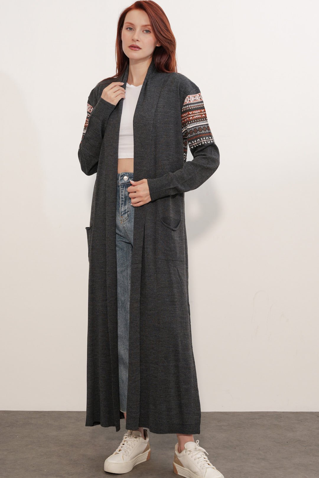 Bigdart Gilet long en tricot 15690 - Anthracite