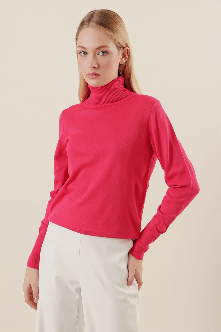 Bigdart 15747 Pull Tricot Col Montant - Fuchsia