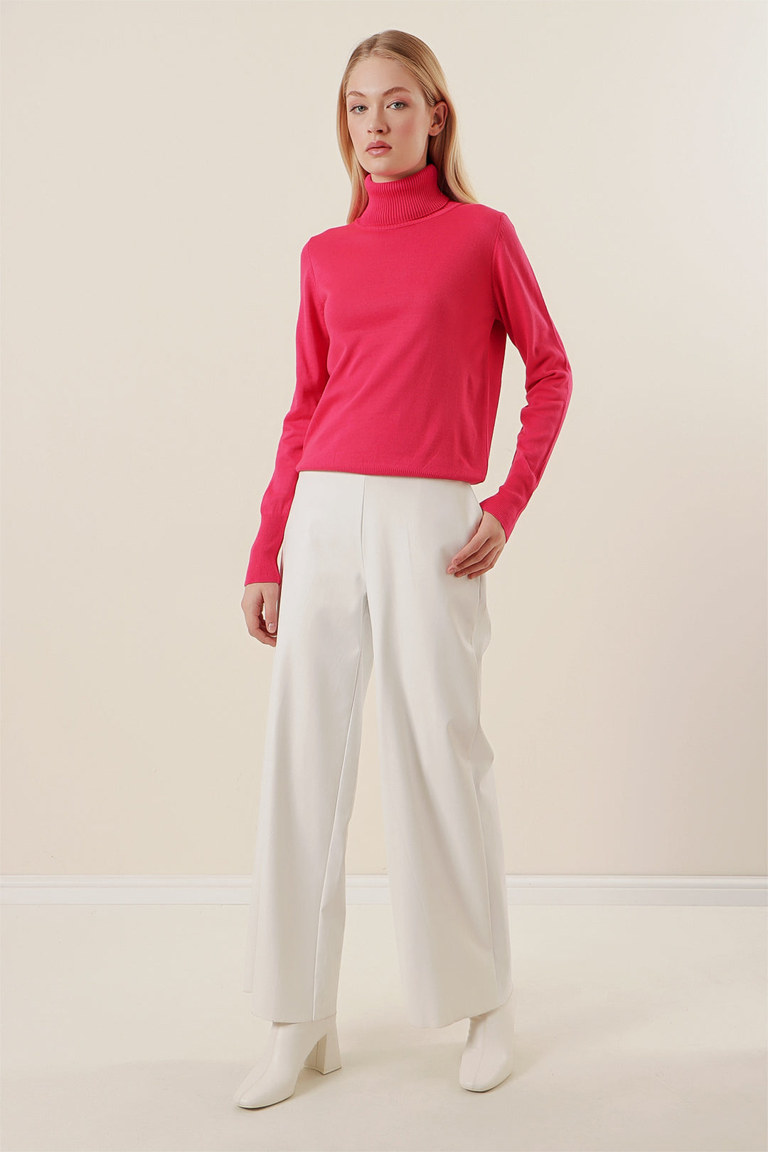 Bigdart 15747 Pull Tricot Col Montant - Fuchsia