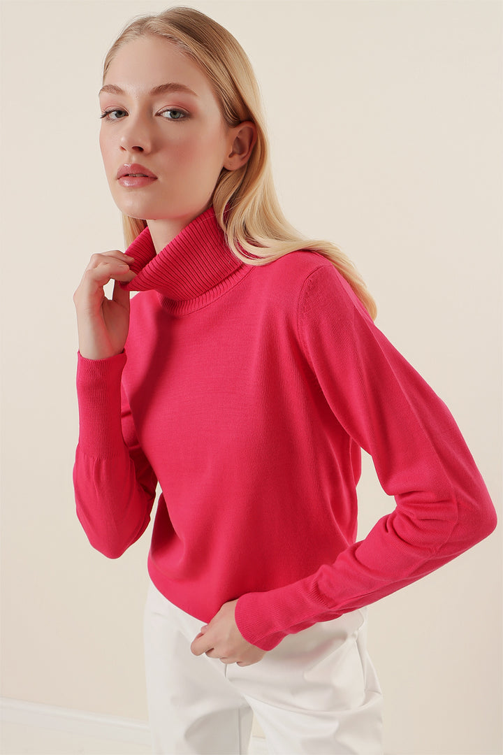 Bigdart 15747 Pull Tricot Col Montant - Fuchsia
