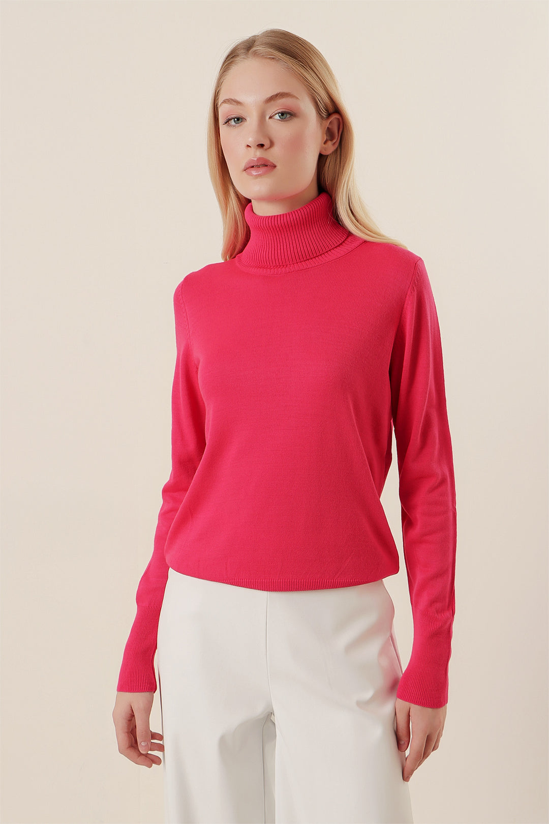Bigdart 15747 Pull Tricot Col Montant - Fuchsia