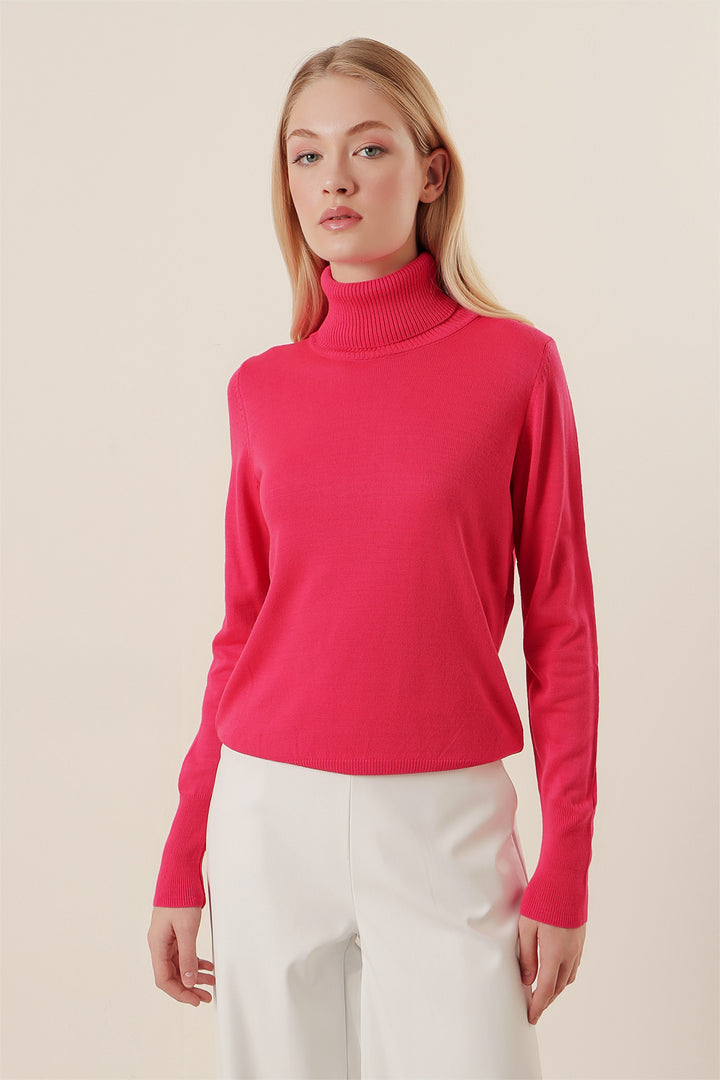 Bigdart 15747 Pull Tricot Col Montant - Fuchsia