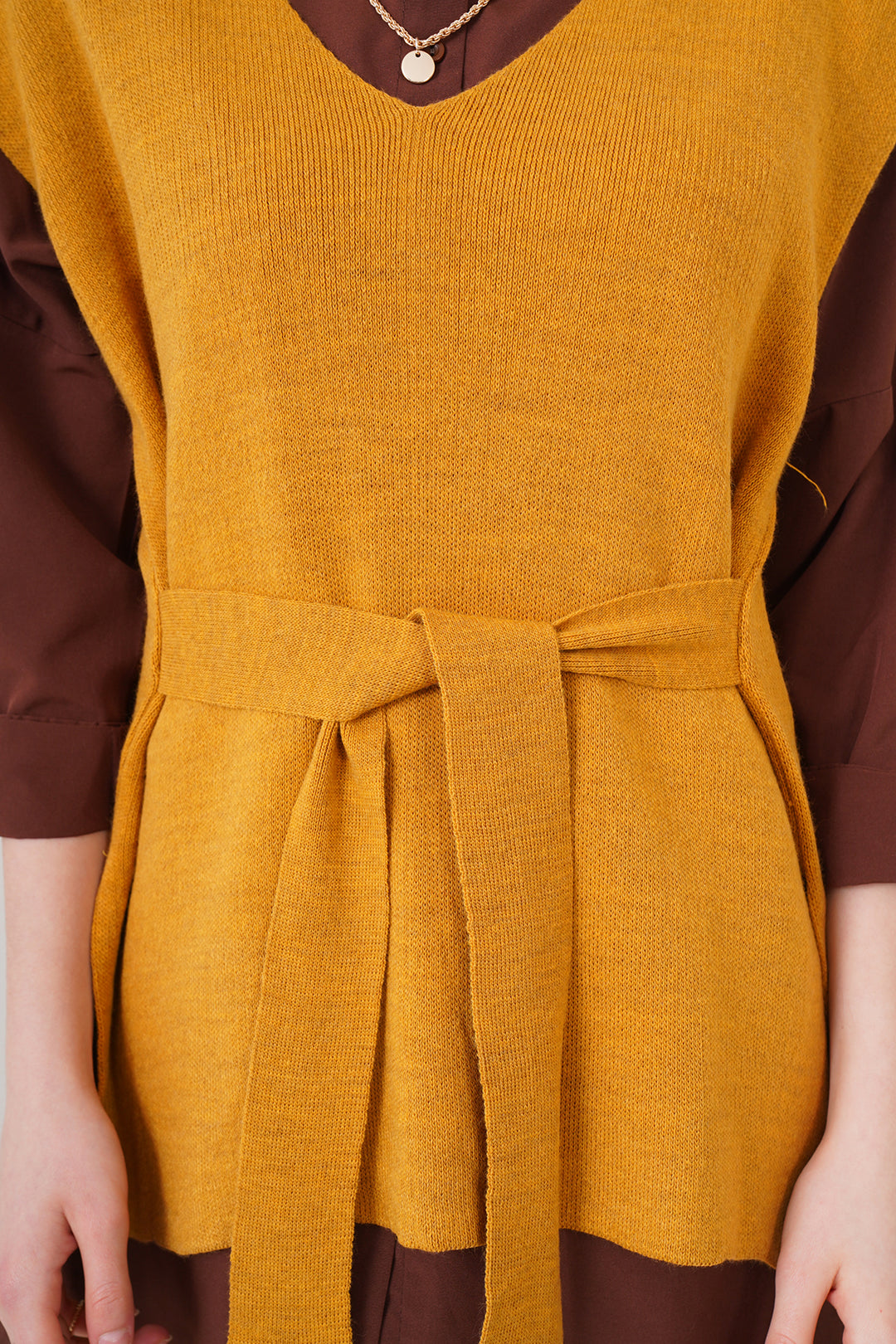 Bigdart Gilet en tricot ceinturé - Moutarde