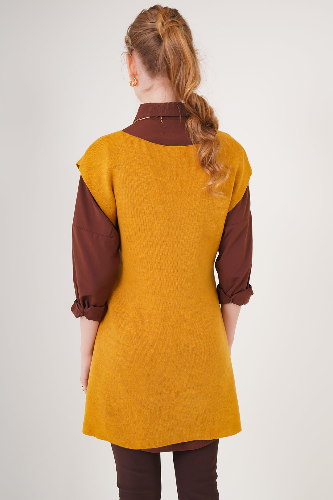 Bigdart Gilet en tricot ceinturé - Moutarde