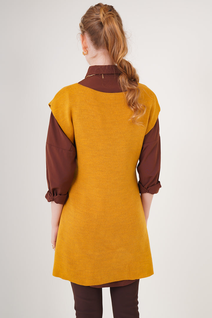 Bigdart Gilet en tricot ceinturé - Moutarde