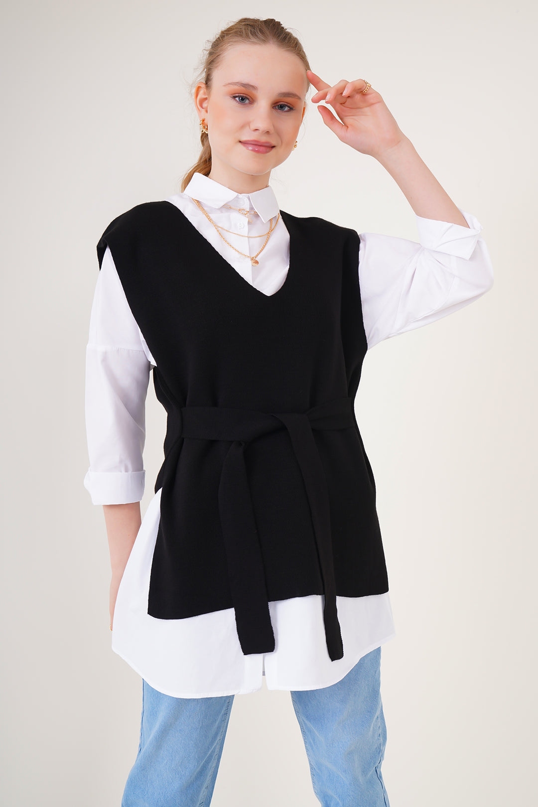 Bigdart Gilet en tricot ceinturé 15760 - Noir