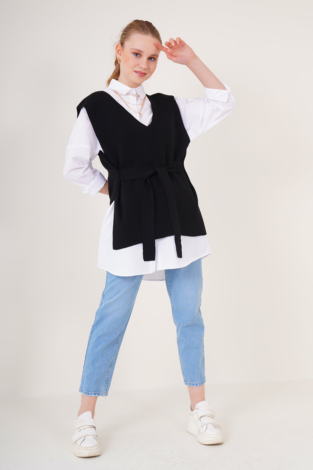 Bigdart Gilet en tricot ceinturé 15760 - Noir