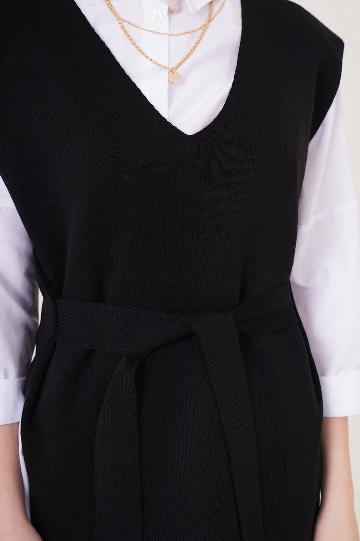 Bigdart Gilet en tricot ceinturé 15760 - Noir
