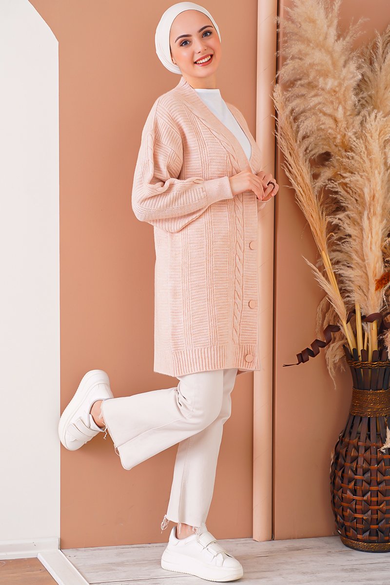 Bigdart Gilet en tricot modeste - Poudré