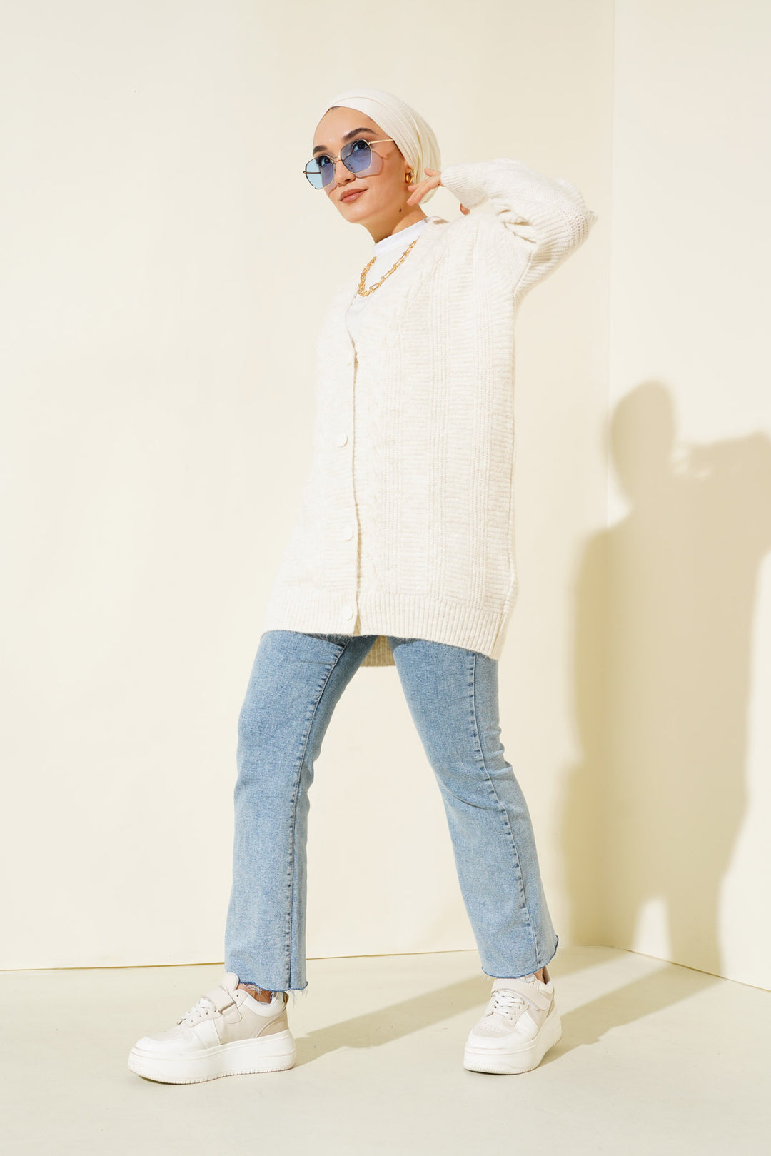 Bigdart 15768 Gilet en tricot modeste - Écru