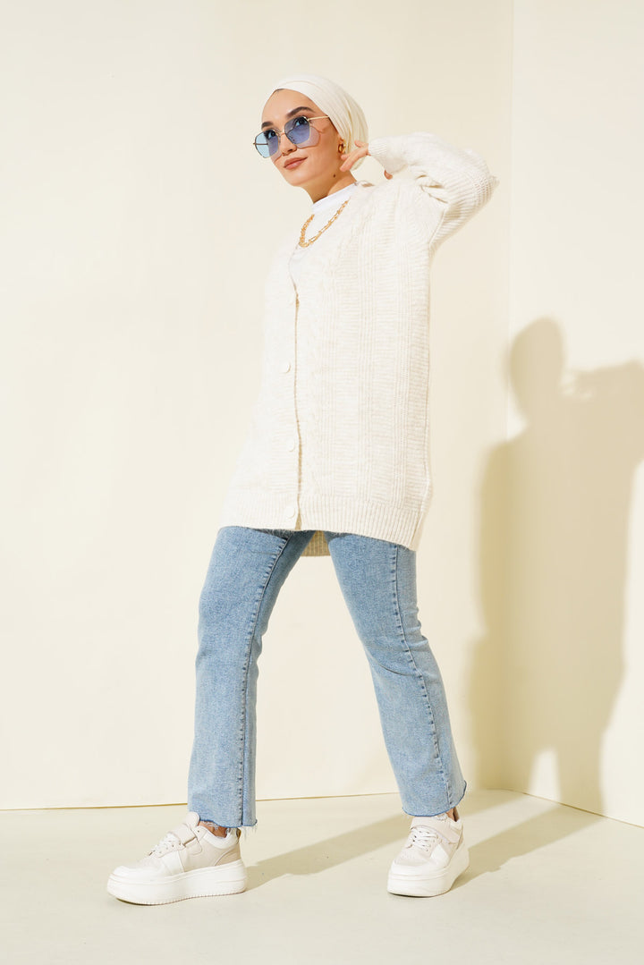 Bigdart 15768 Gilet en tricot modeste - Écru