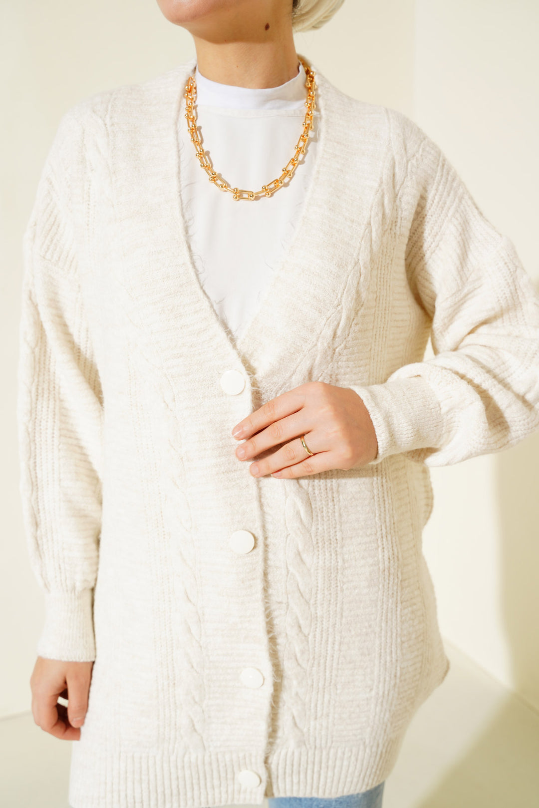 Bigdart 15768 Gilet en tricot modeste - Écru